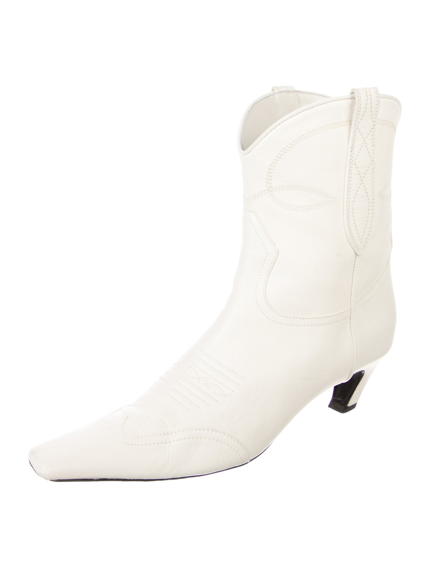 Khaite Leather Embroidered Accent Western Boots