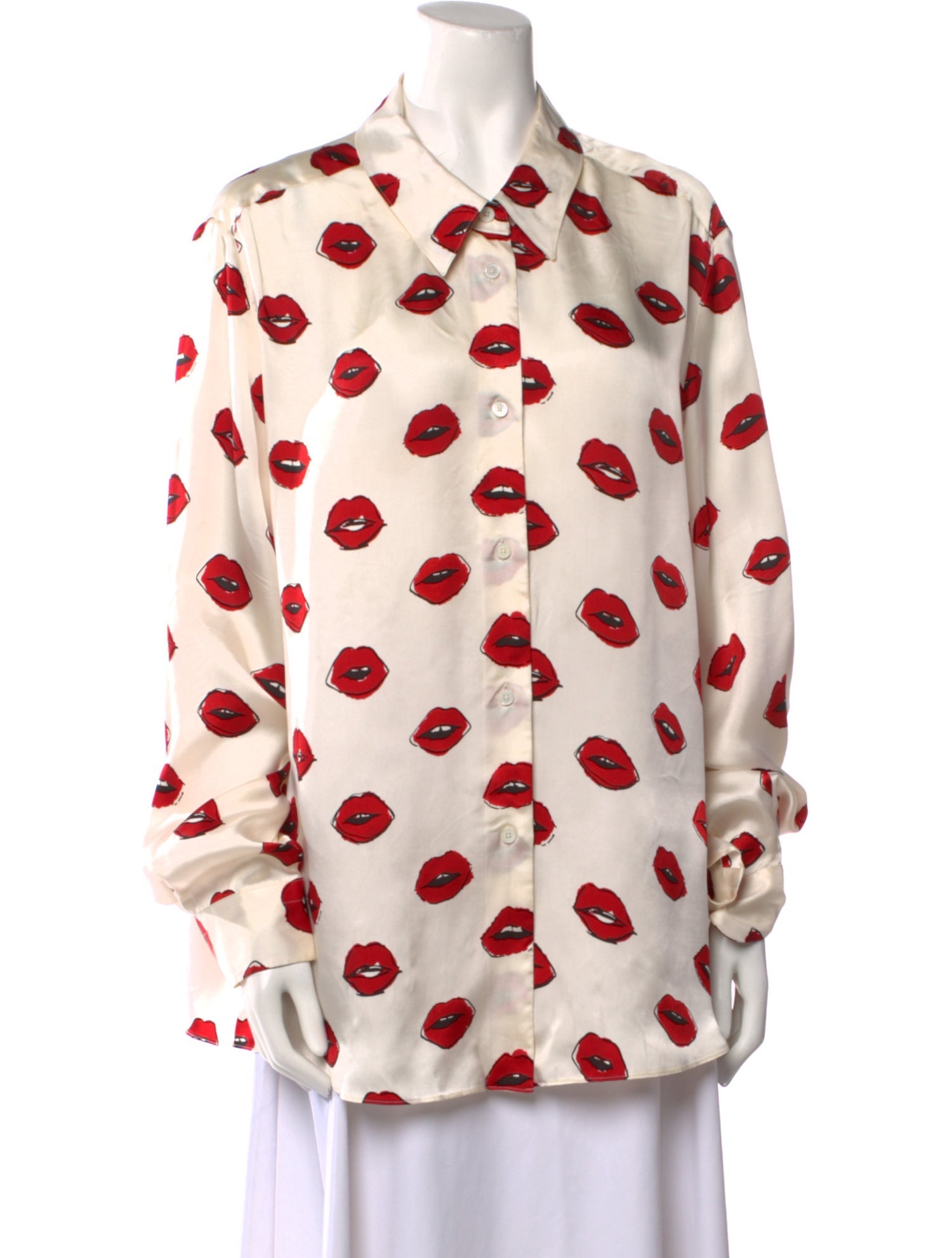 Khaite Printed Long Sleeve Button-Up Top