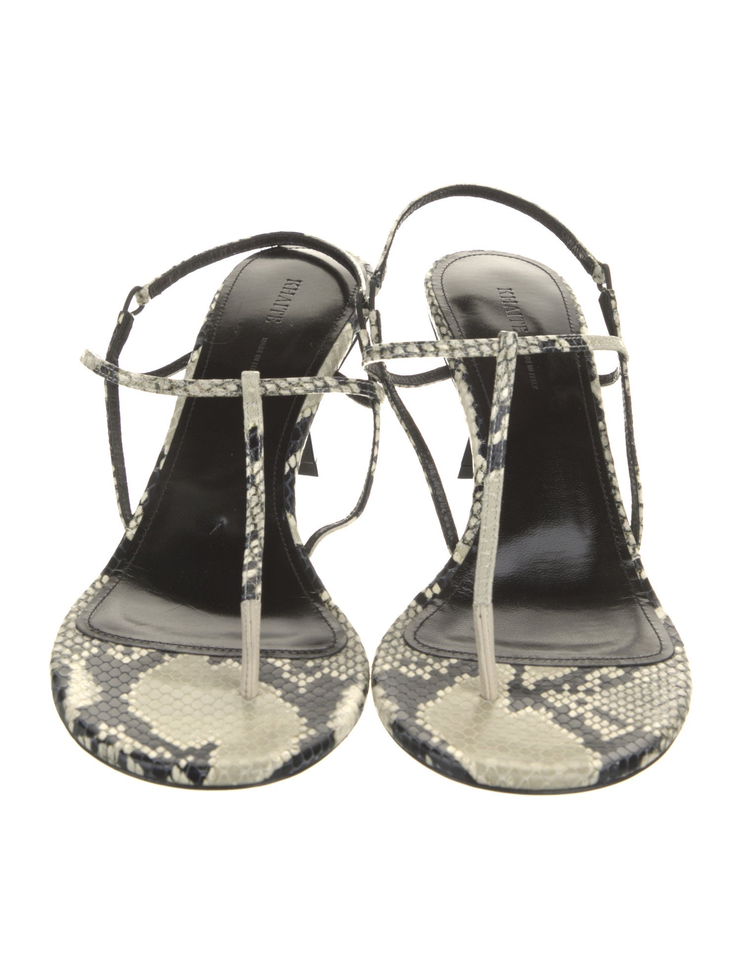 Khaite Leather Animal Print T-Strap Sandals