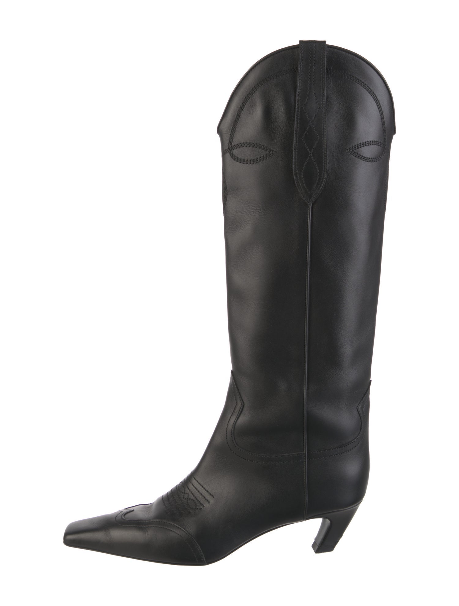 Khaite Leather Embroidered Accent Riding Boots