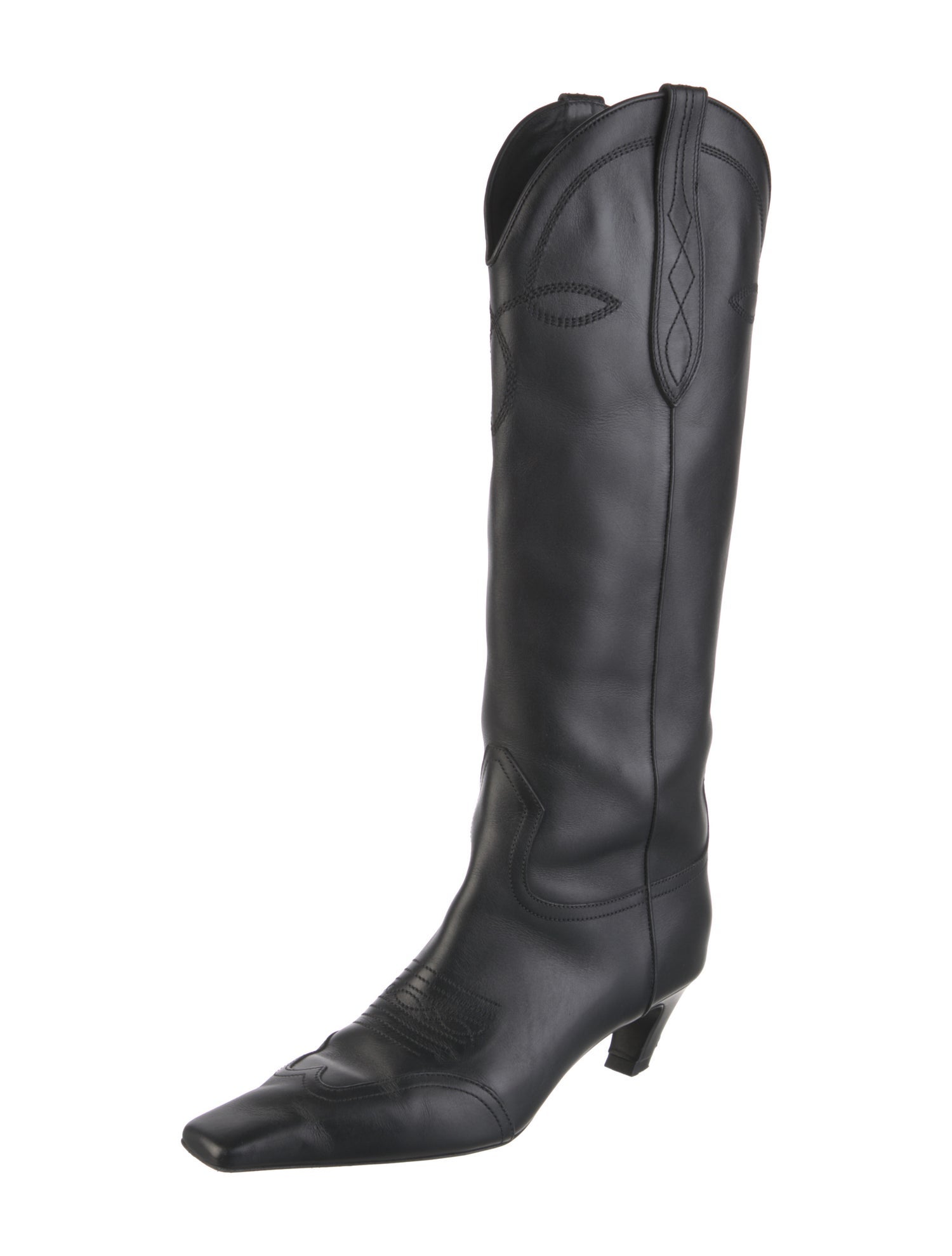 Khaite Leather Embroidered Accent Riding Boots