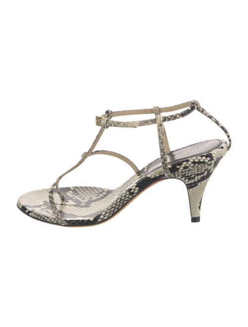 Khaite Embossed Leather Animal Print T-Strap Sandals