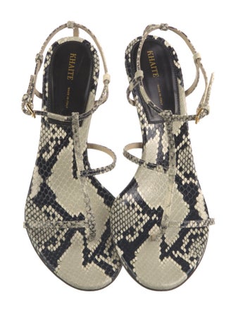 Khaite Embossed Leather Animal Print T-Strap Sandals
