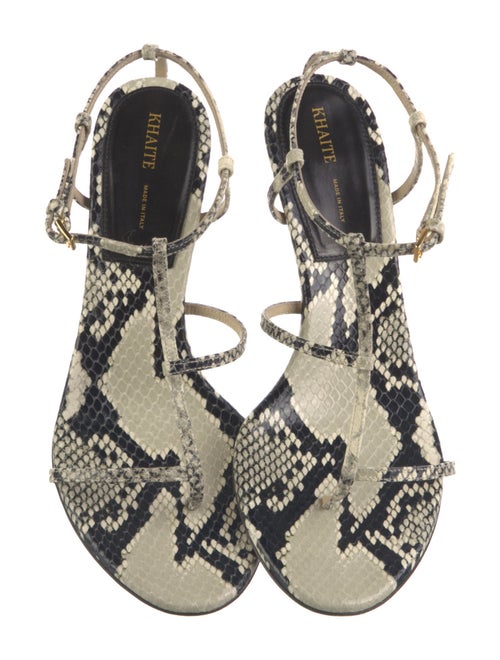 Khaite Embossed Leather Animal Print T-Strap Sandals