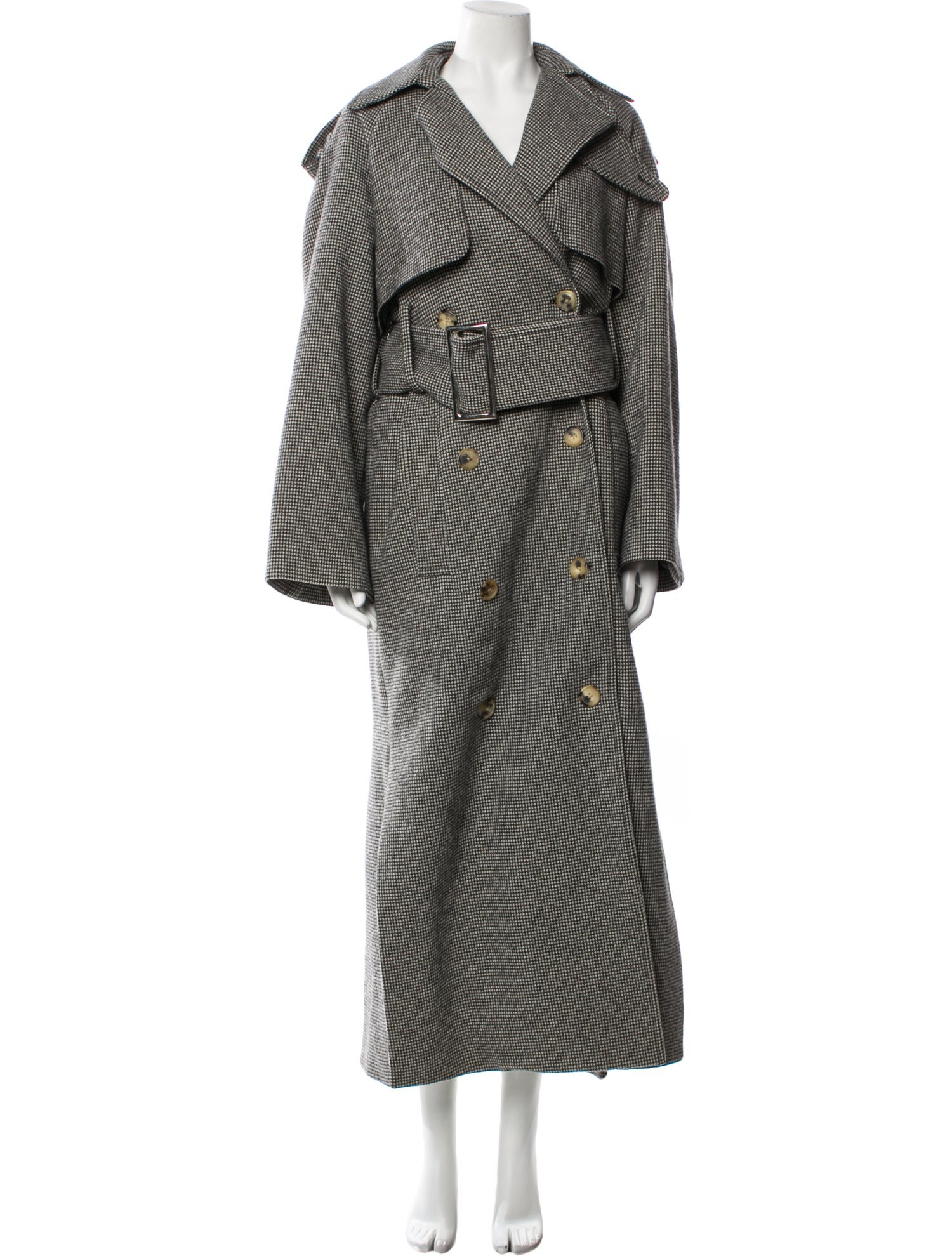 Khaite Virgin Wool Houndstooth Print Trench Coat