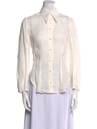 Khaite Linen Three-Quarter Sleeve Button-Up Top