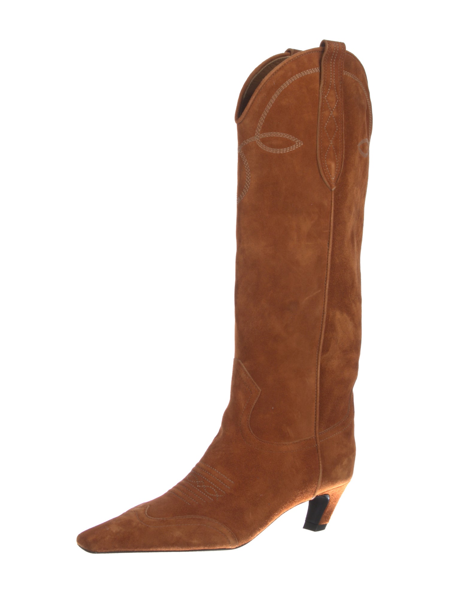 Khaite Suede Embroidered Accent Western Boots