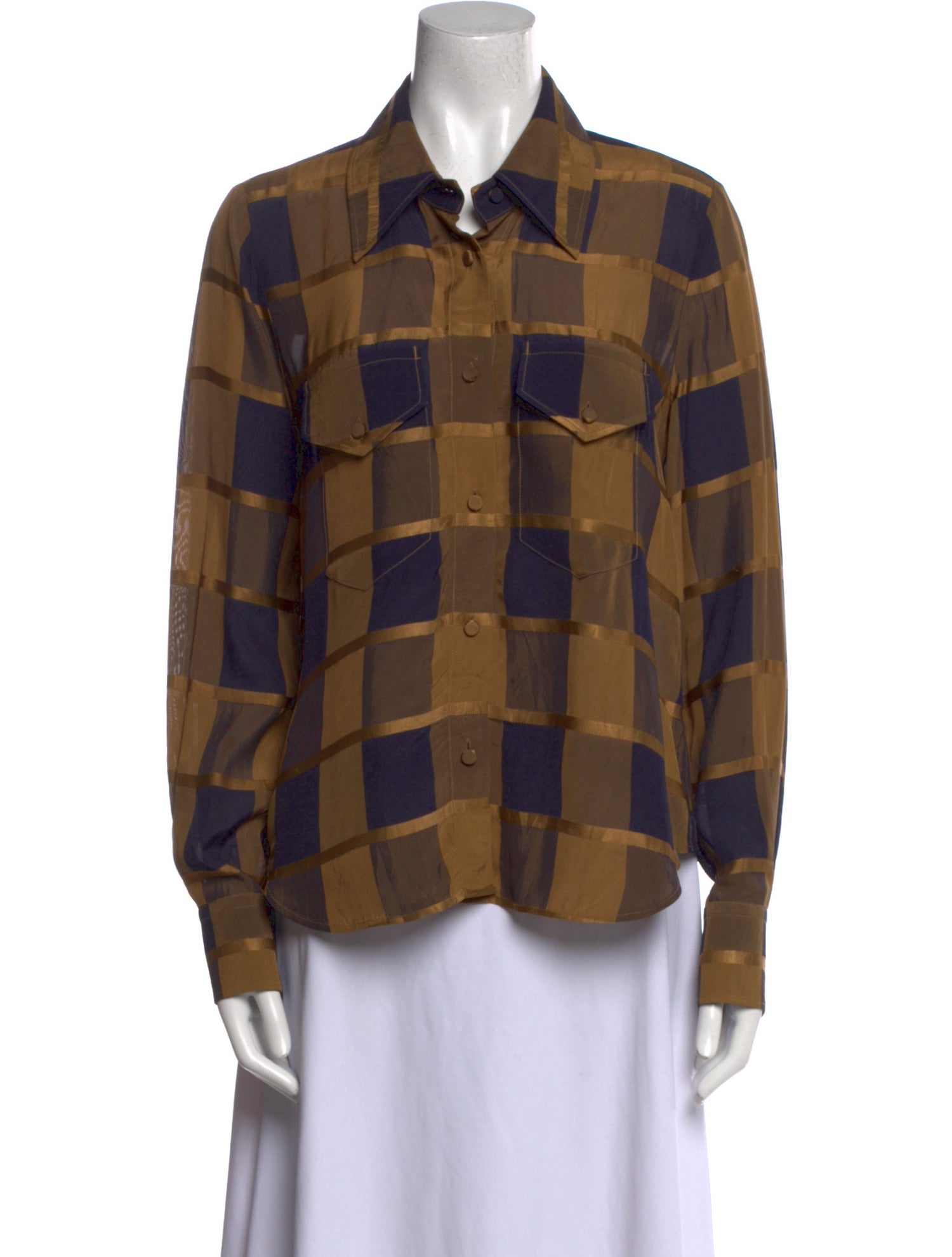 Khaite Plaid Print Long Sleeve Button-Up Top