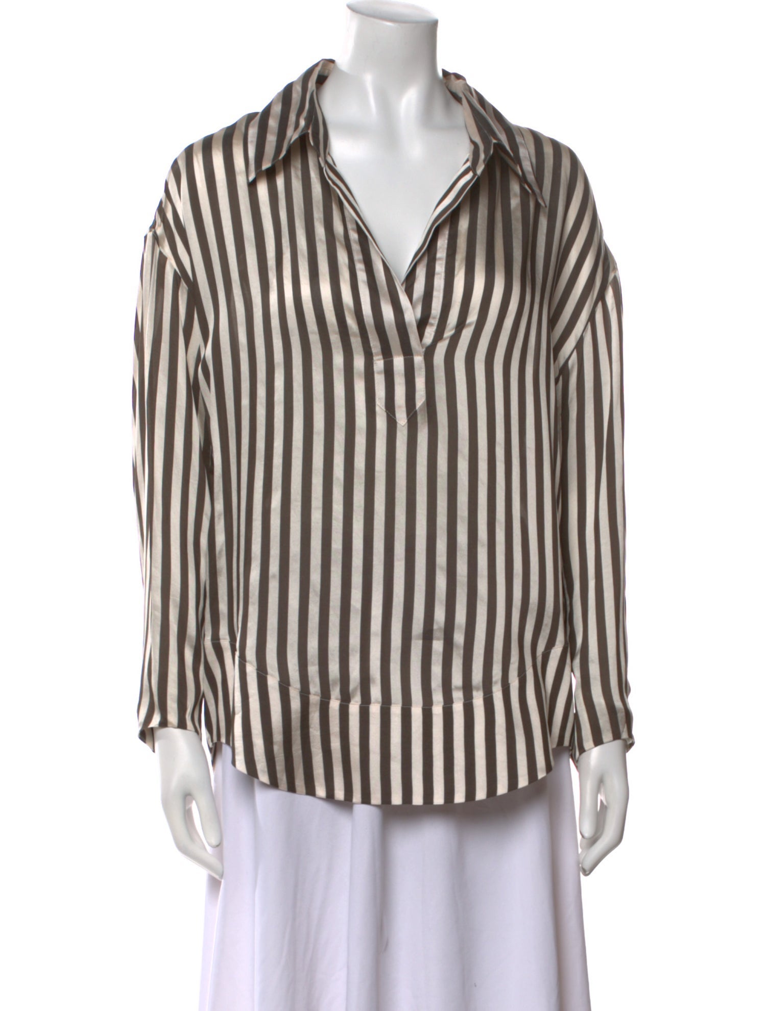 Khaite Striped Long Sleeve Button-Up Top