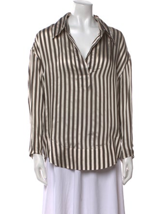Khaite Striped Long Sleeve Button-Up Top