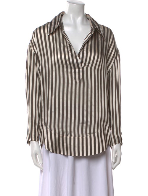 Khaite Striped Long Sleeve Button-Up Top