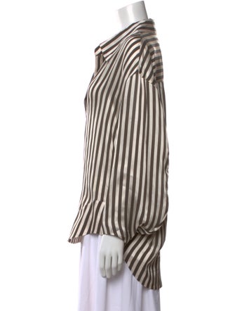 Khaite Striped Long Sleeve Button-Up Top