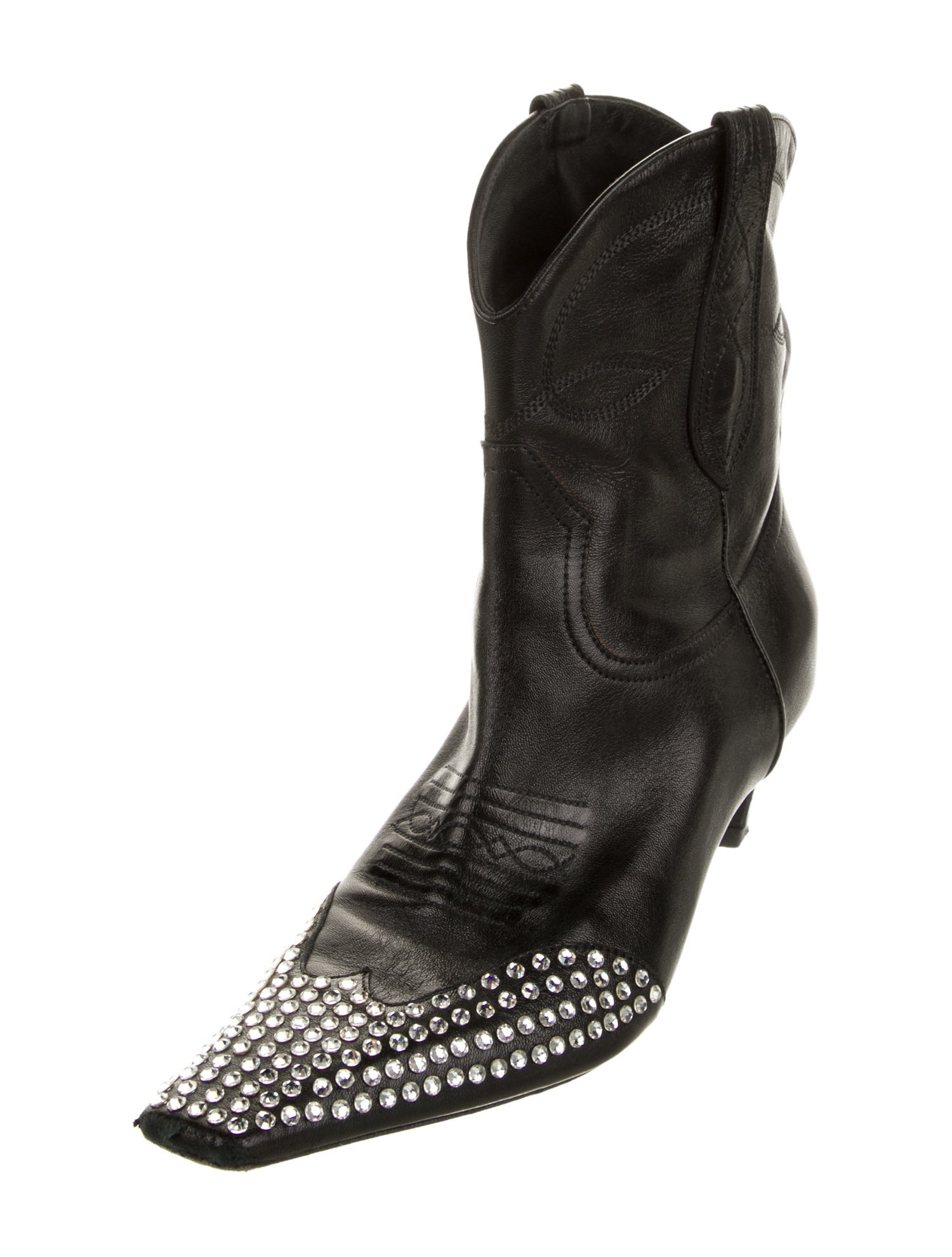 Khaite Leather Crystal Embellishments Western Boots