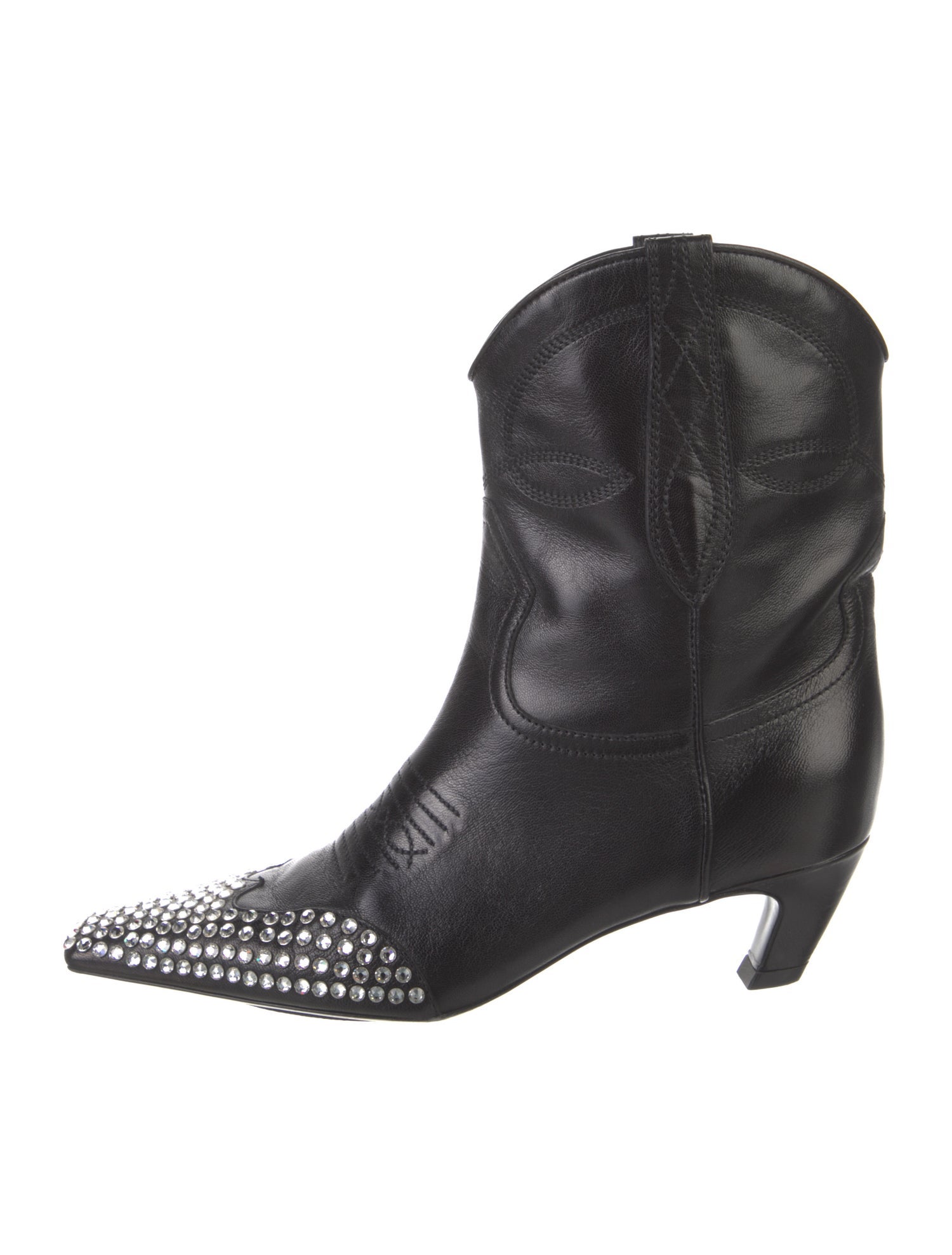 Khaite Leather Crystal Embellishments Western Boots