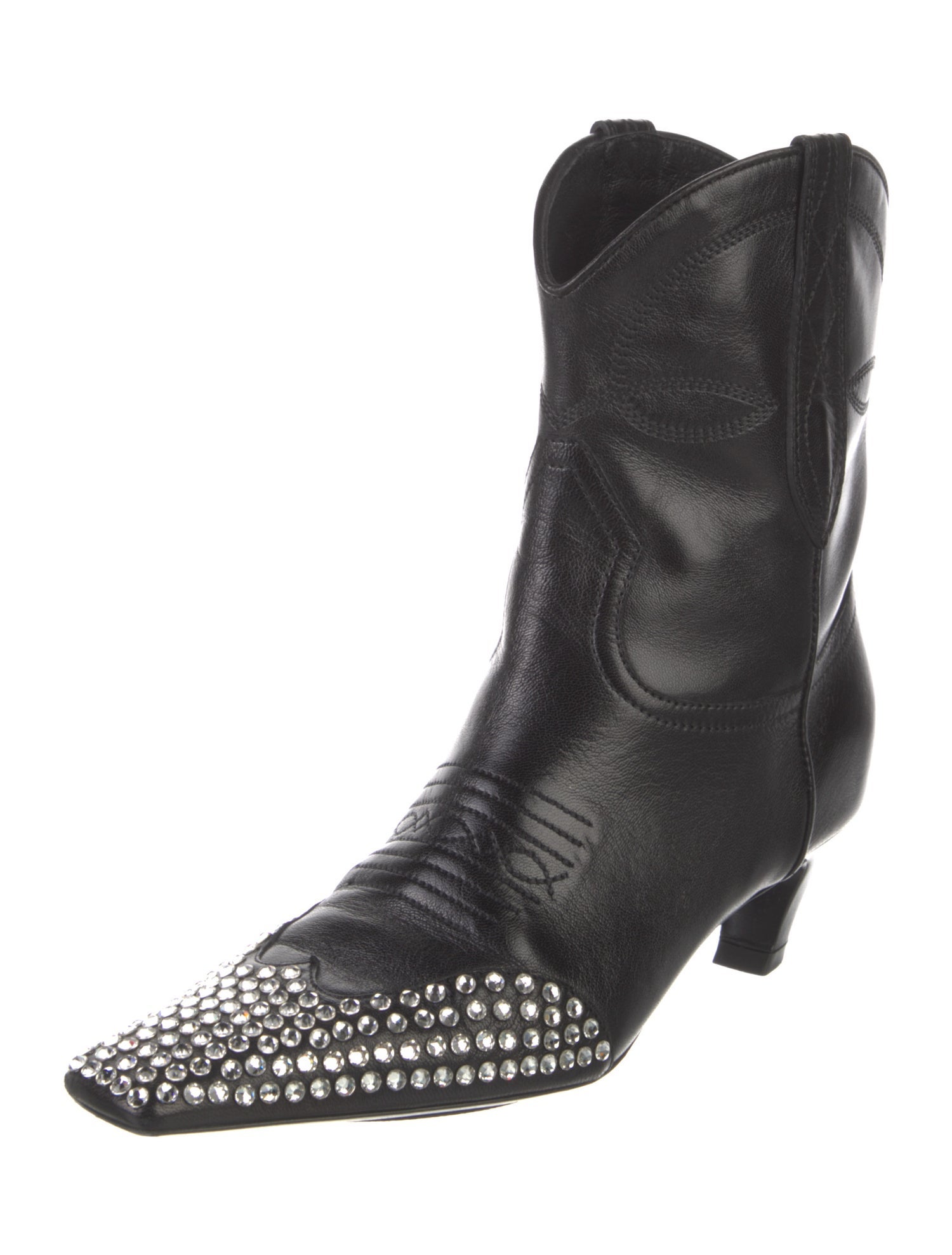 Khaite Leather Crystal Embellishments Western Boots