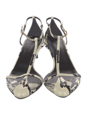 Khaite Embossed Leather Animal Print T-Strap Sandals