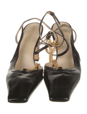 Khaite Leather Chain-Link Accents Slingback Pumps