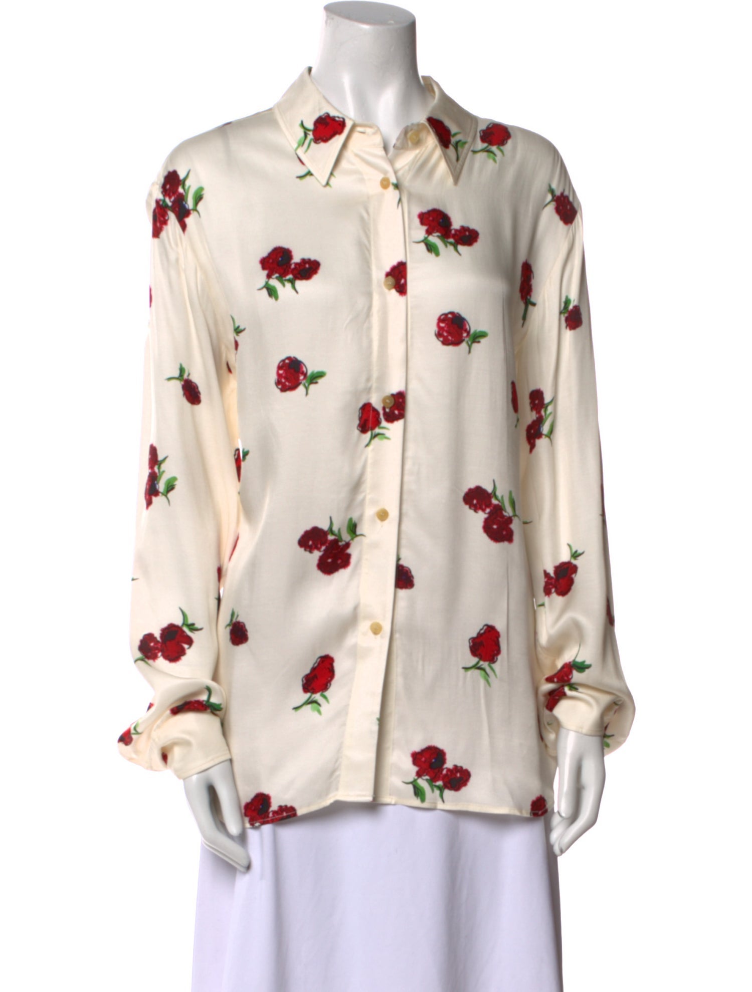 Khaite Floral Print Long Sleeve Button-Up Top