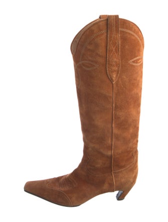 Khaite Suede Embroidered Accent Western Boots