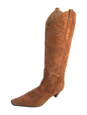 Khaite Suede Embroidered Accent Western Boots