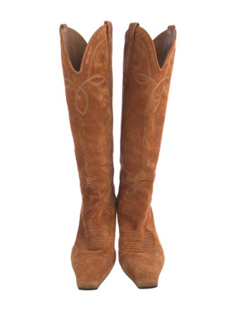 Khaite Suede Embroidered Accent Western Boots