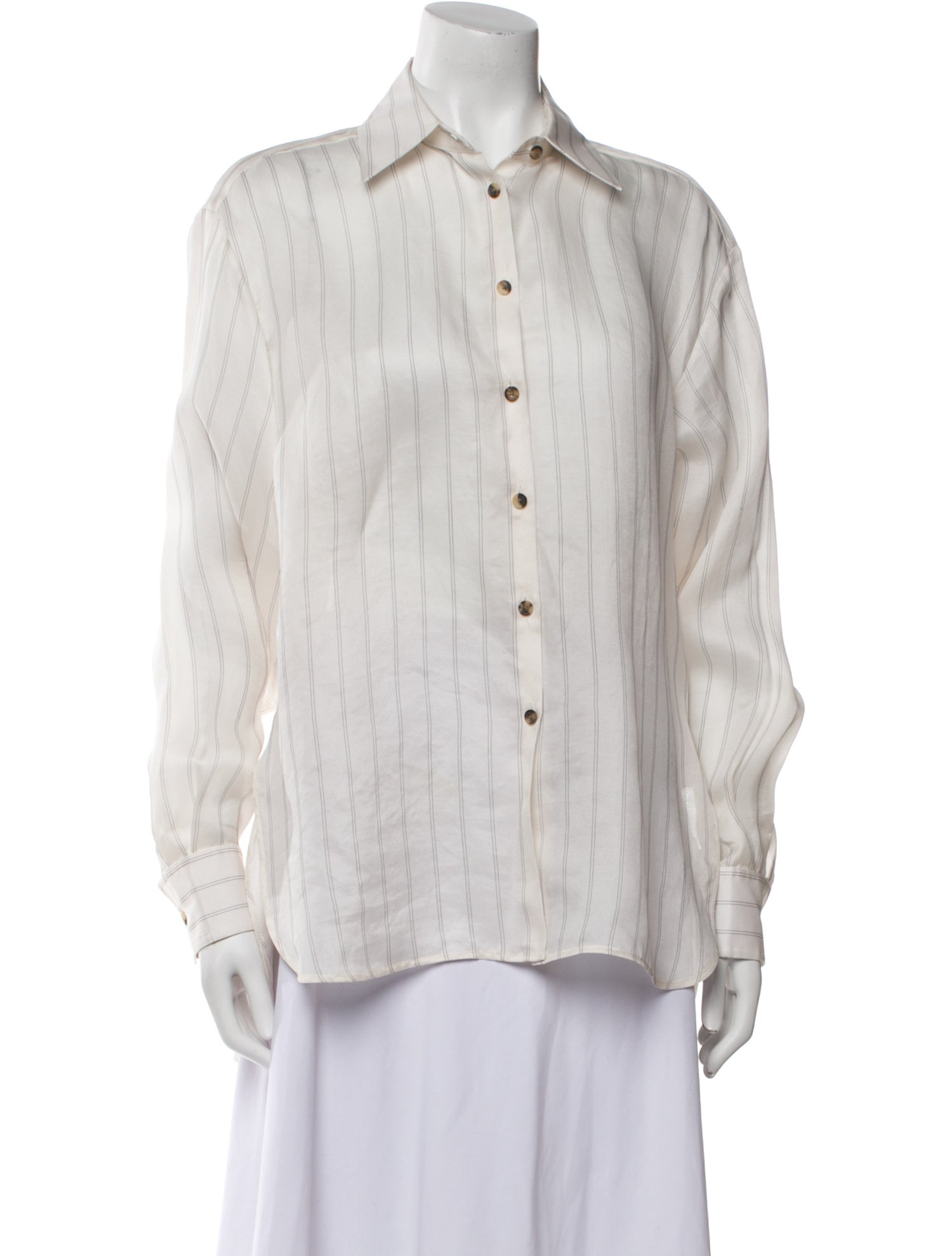 Khaite Silk Striped Button-Up Top