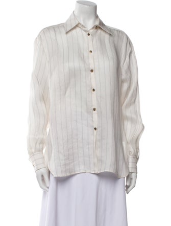 Khaite Silk Striped Button-Up Top