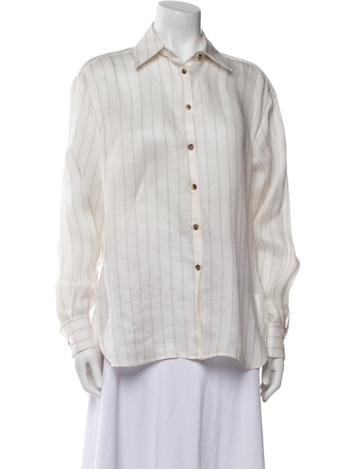 Khaite Silk Striped Button-Up Top