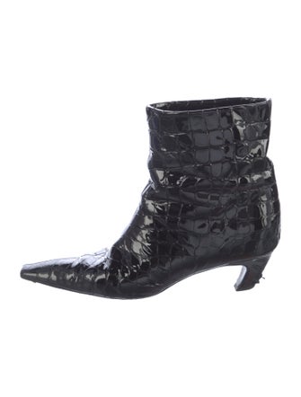 Khaite Embossed Leather Animal Print Lace-Up Boots