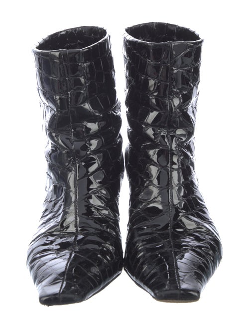 Khaite Embossed Leather Animal Print Lace-Up Boots