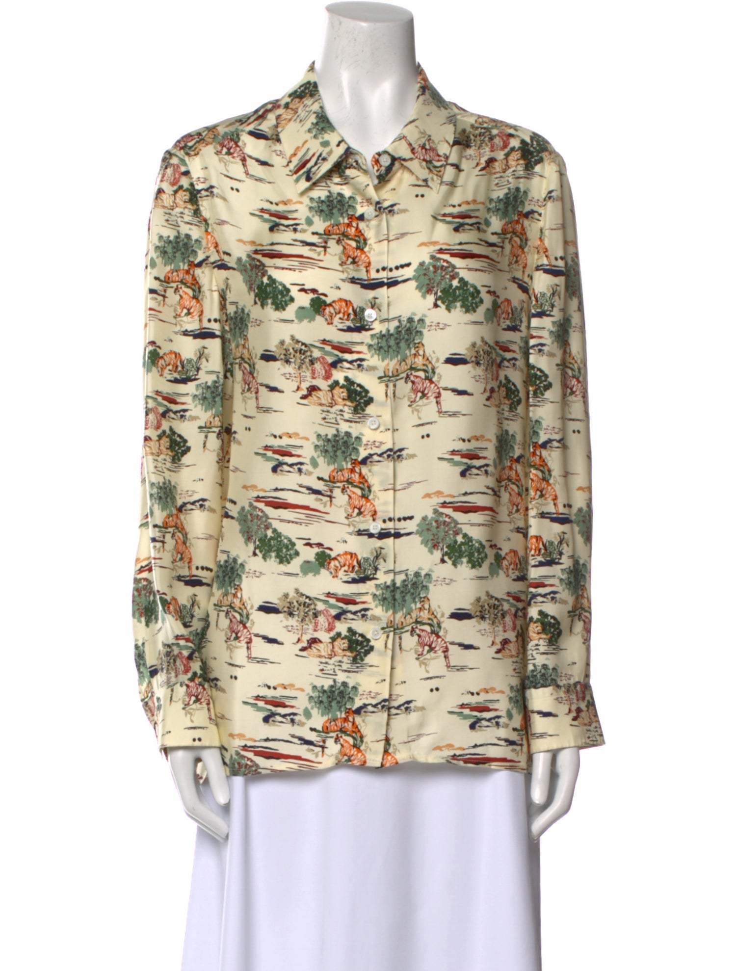 Khaite Silk Printed Button-Up Top