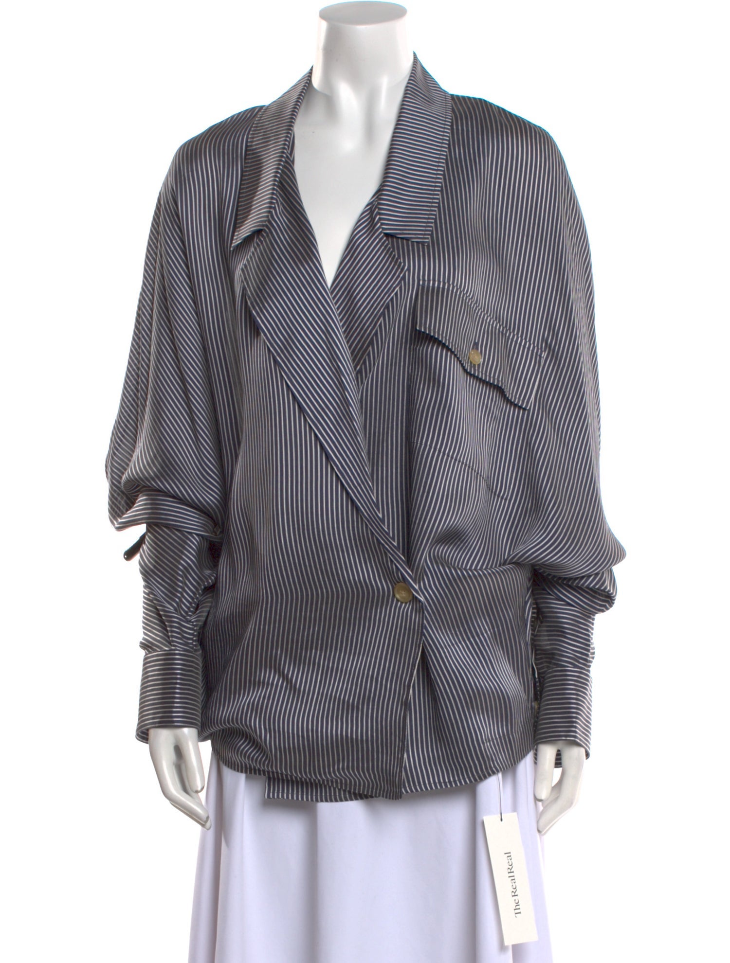 Khaite Striped Long Sleeve Button-Up Top