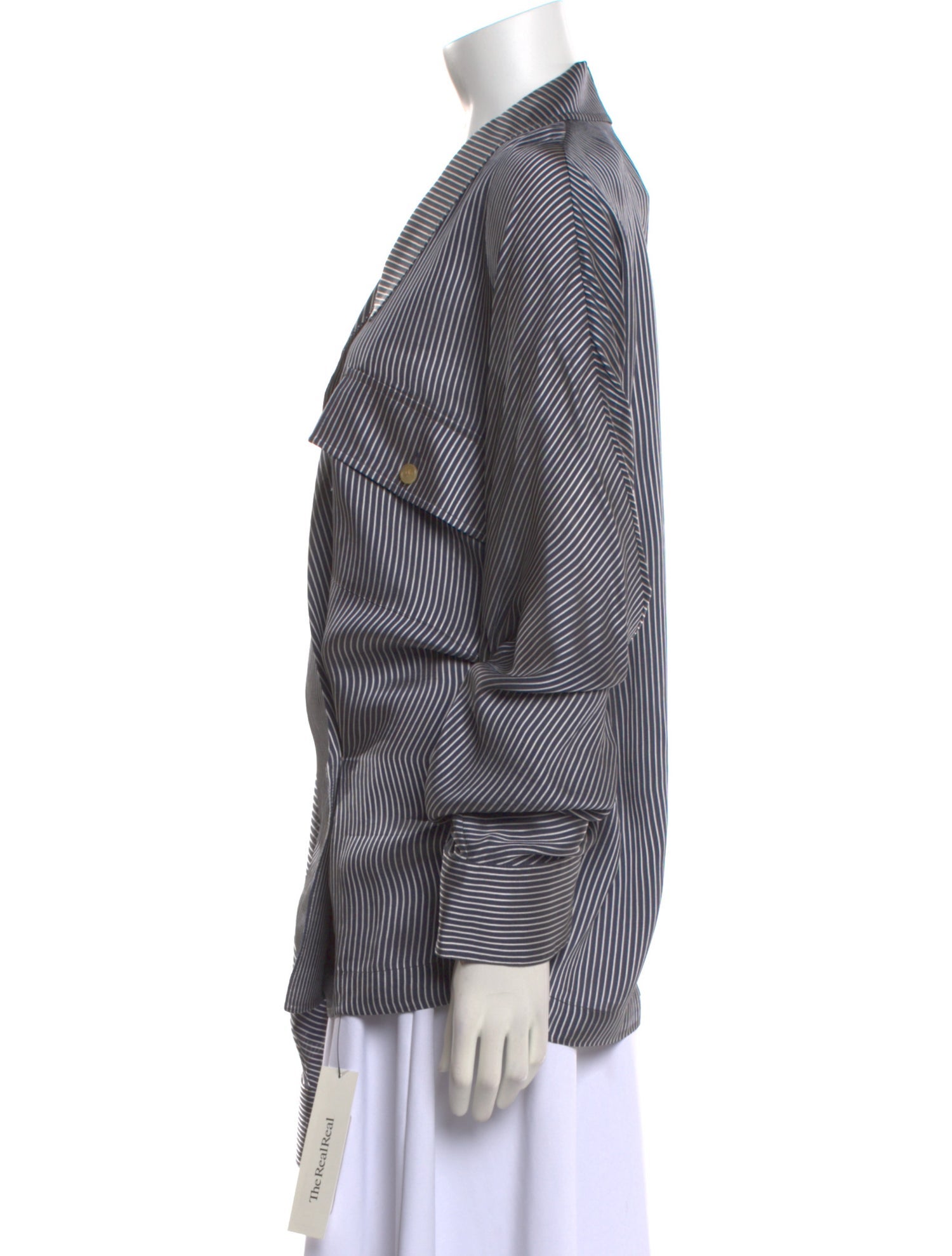 Khaite Striped Long Sleeve Button-Up Top
