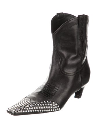 Khaite Leather Crystal Embellishments Western Boots