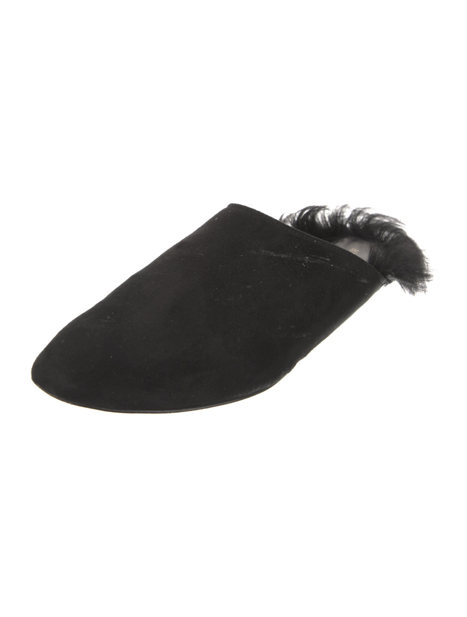 Khaite Suede Faux Fur Trim Mules
