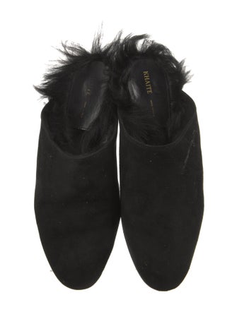 Khaite Suede Faux Fur Trim Mules