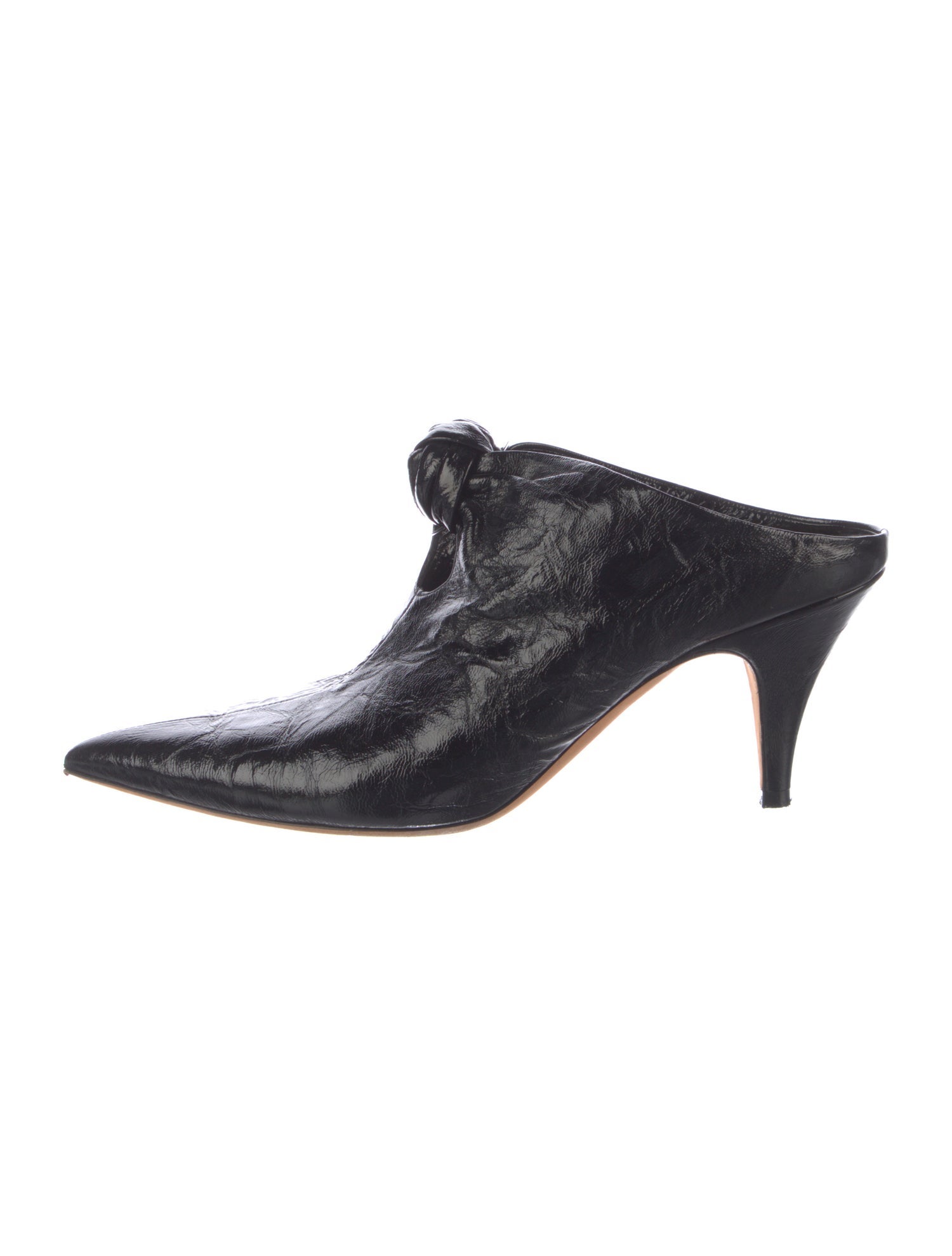 Khaite Patent Leather Pleated Accents Mules