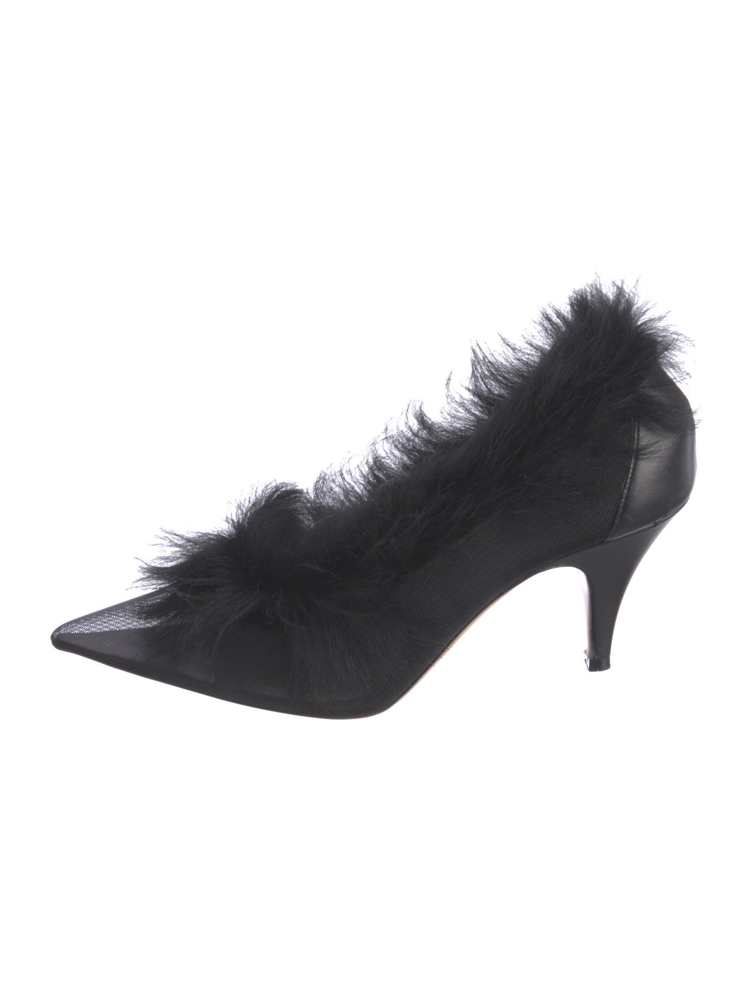 Khaite Mesh Faux Fur Trim Mules