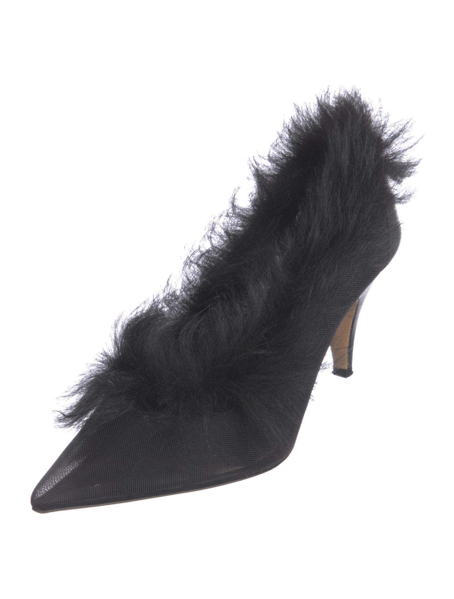 Khaite Mesh Faux Fur Trim Mules