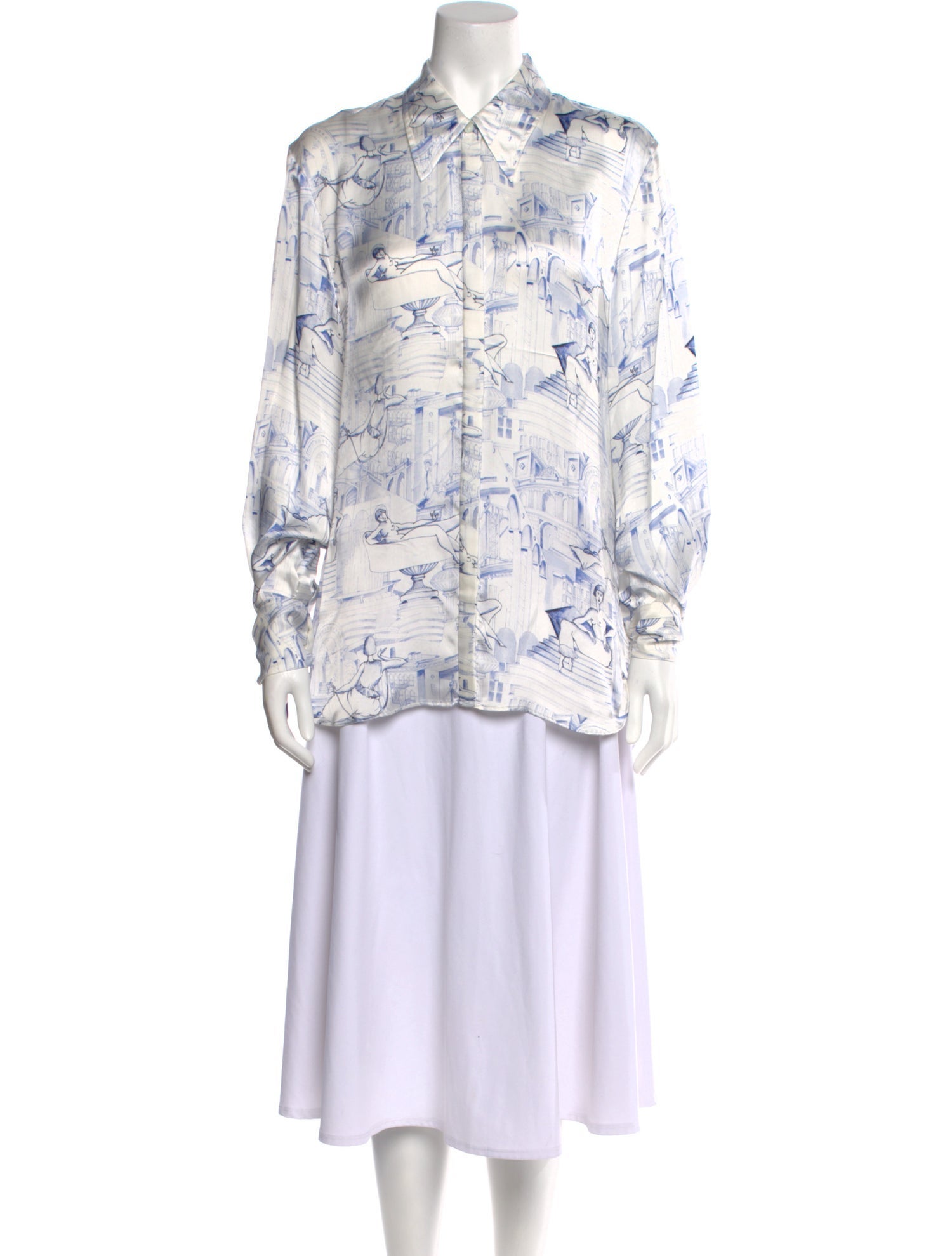 Khaite Printed Long Sleeve Button-Up Top w/ Tags