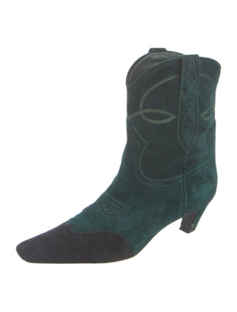 Khaite Suede Colorblock Pattern Western Boots