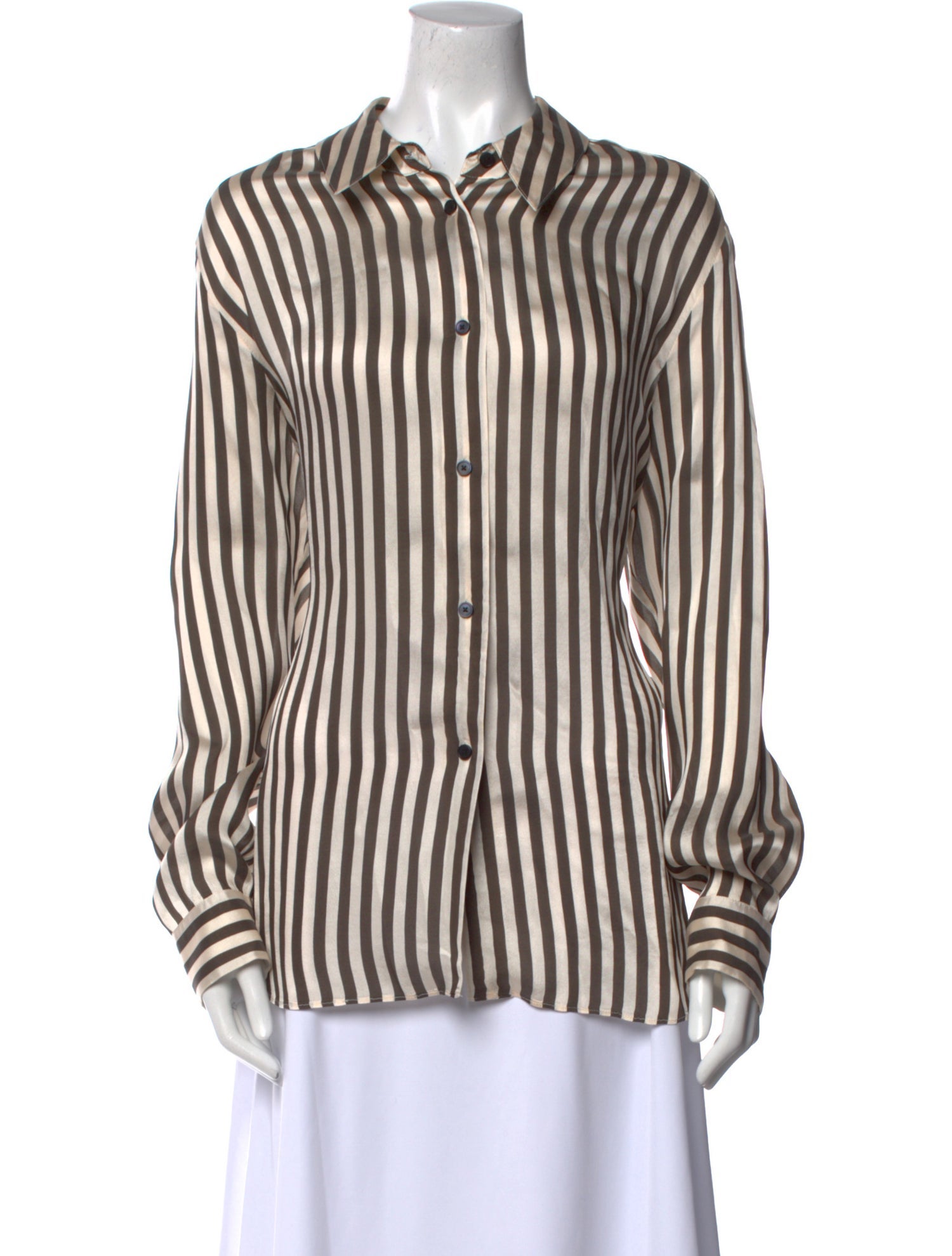 Khaite Striped Long Sleeve Button-Up Top