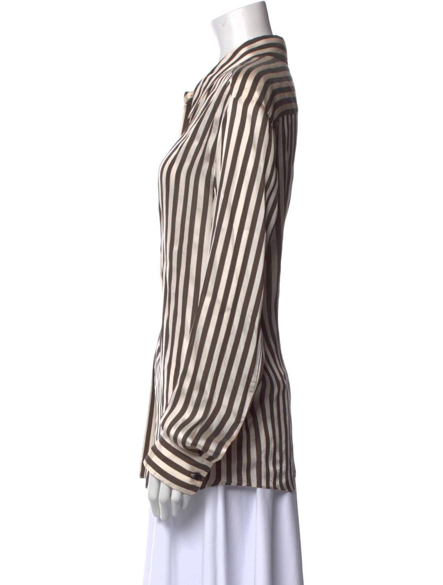 Khaite Striped Long Sleeve Button-Up Top