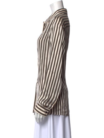 Khaite Striped Long Sleeve Button-Up Top