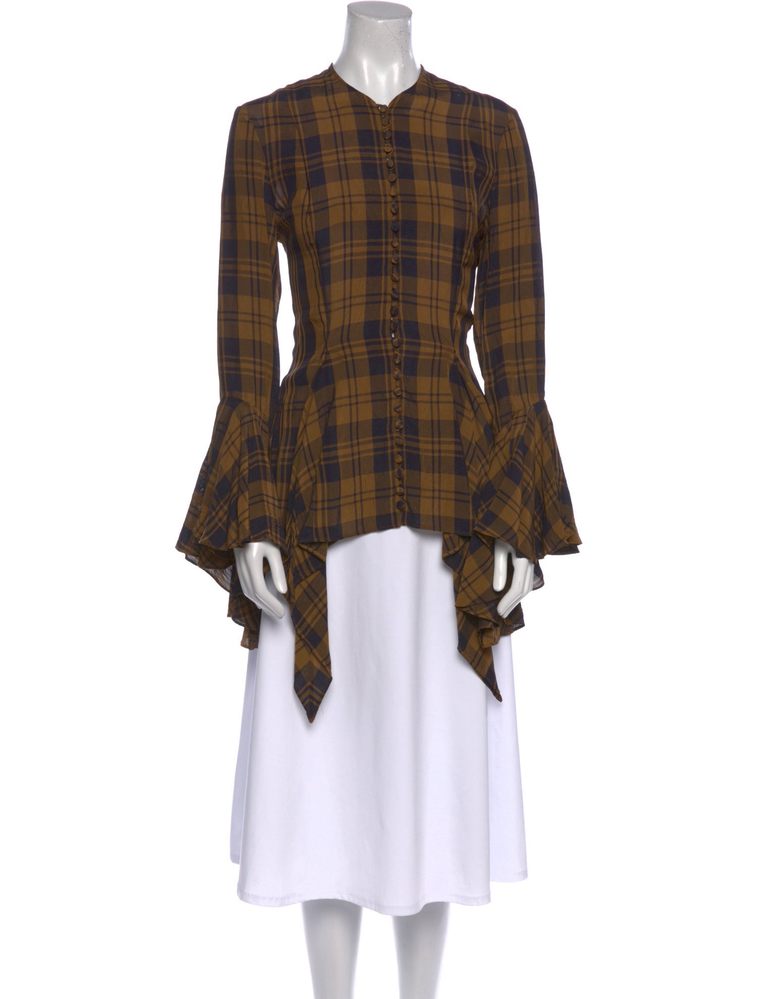 Khaite Plaid Print V-Neck Tunic