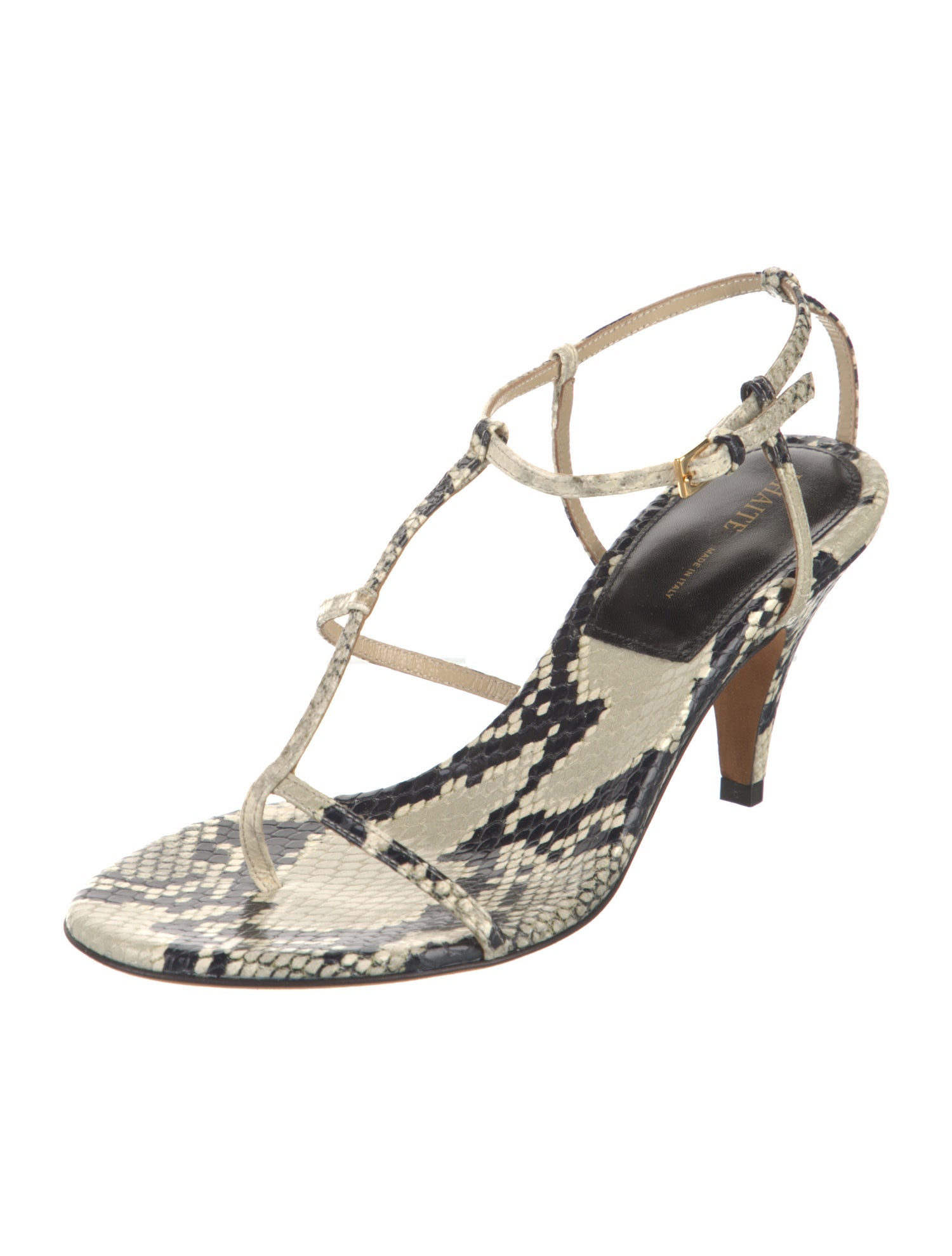 Khaite Snakeskin Animal Print T-Strap Sandals