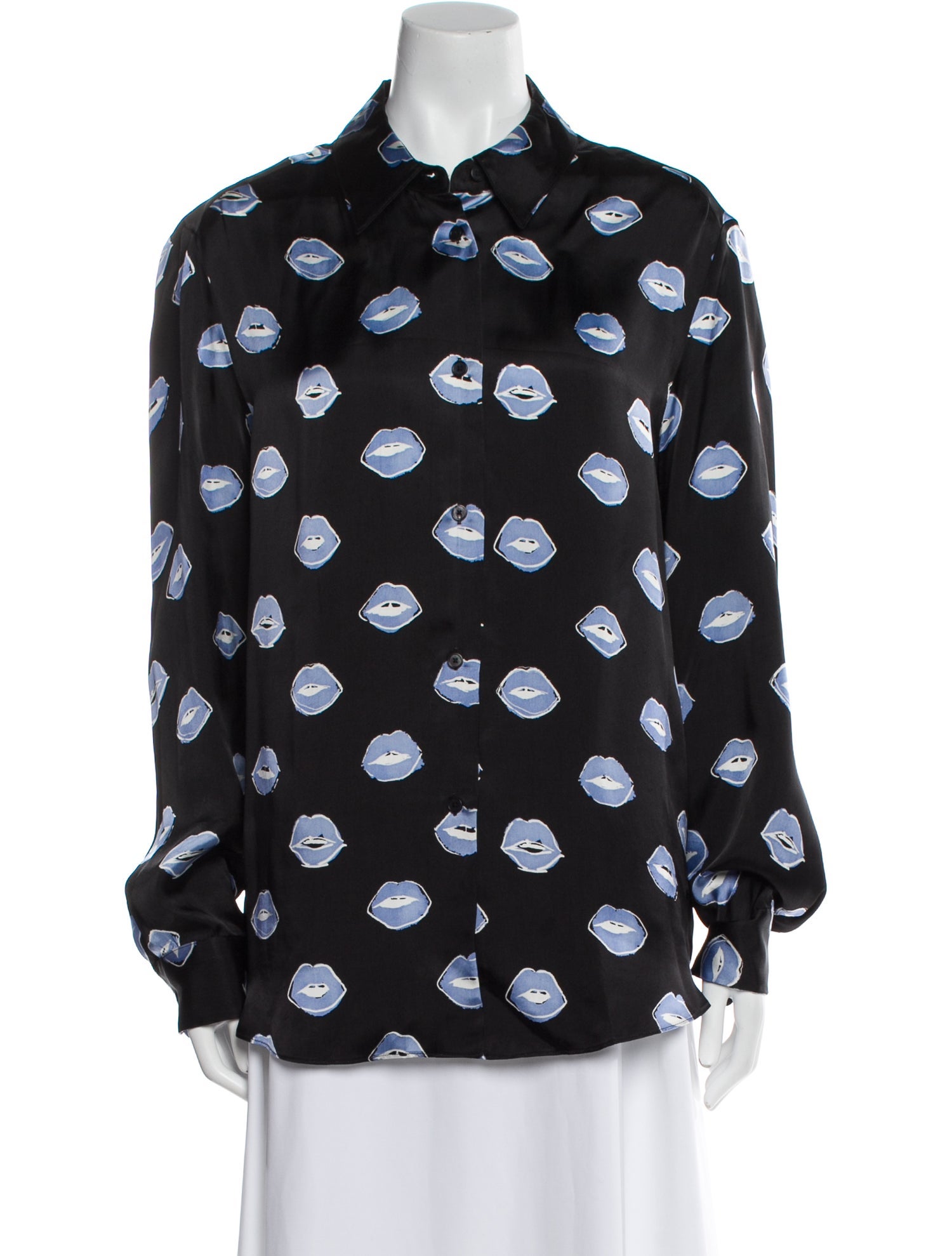 Khaite Printed Long Sleeve Button-Up Top