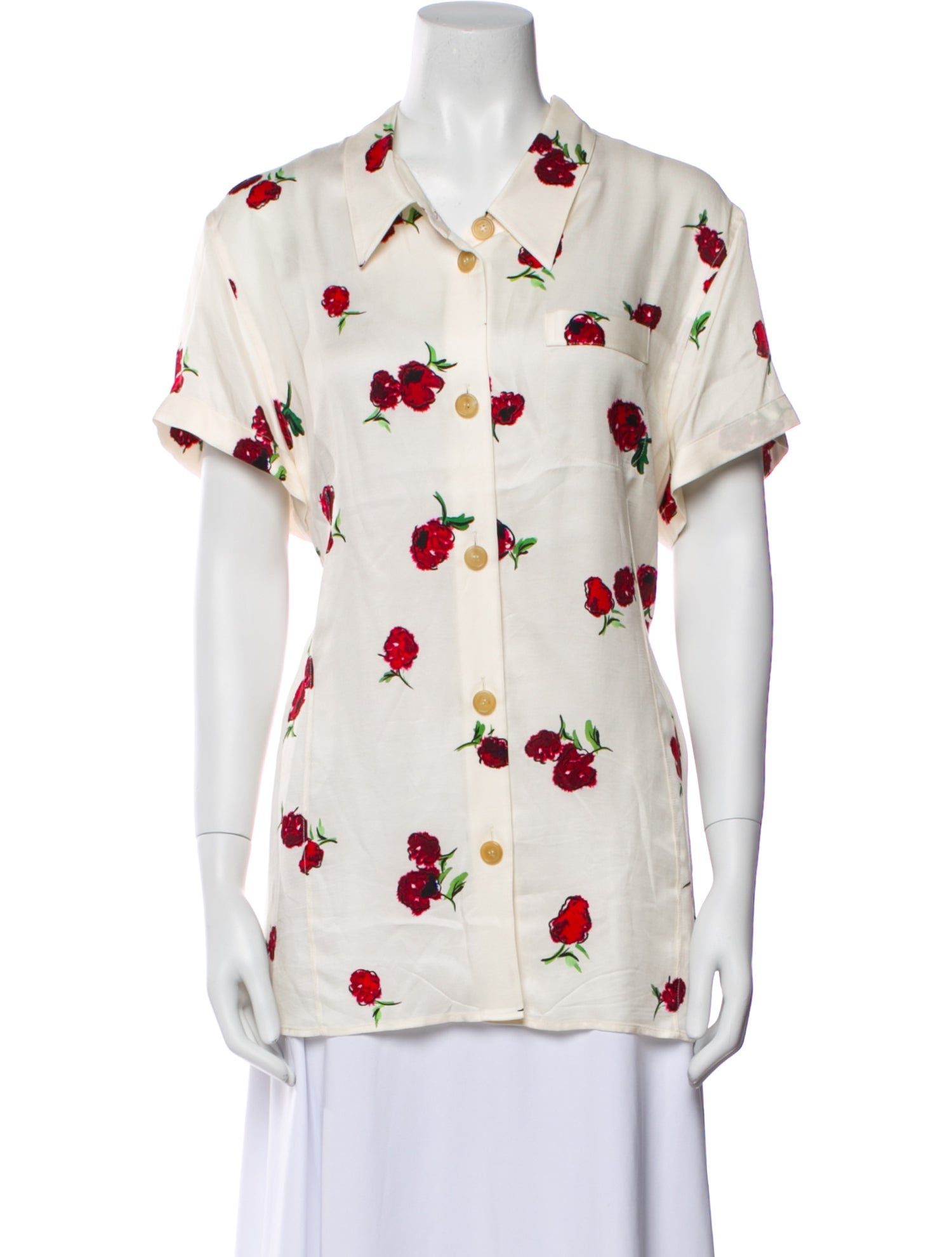 Khaite Printed Short Sleeve Button-Up Top