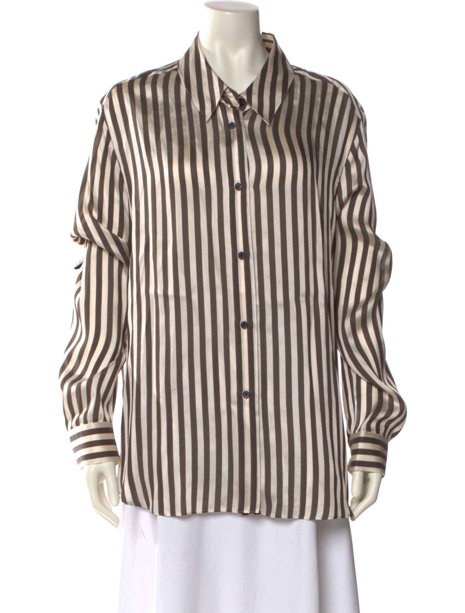 Khaite Striped Long Sleeve Button-Up Top w/ Tags
