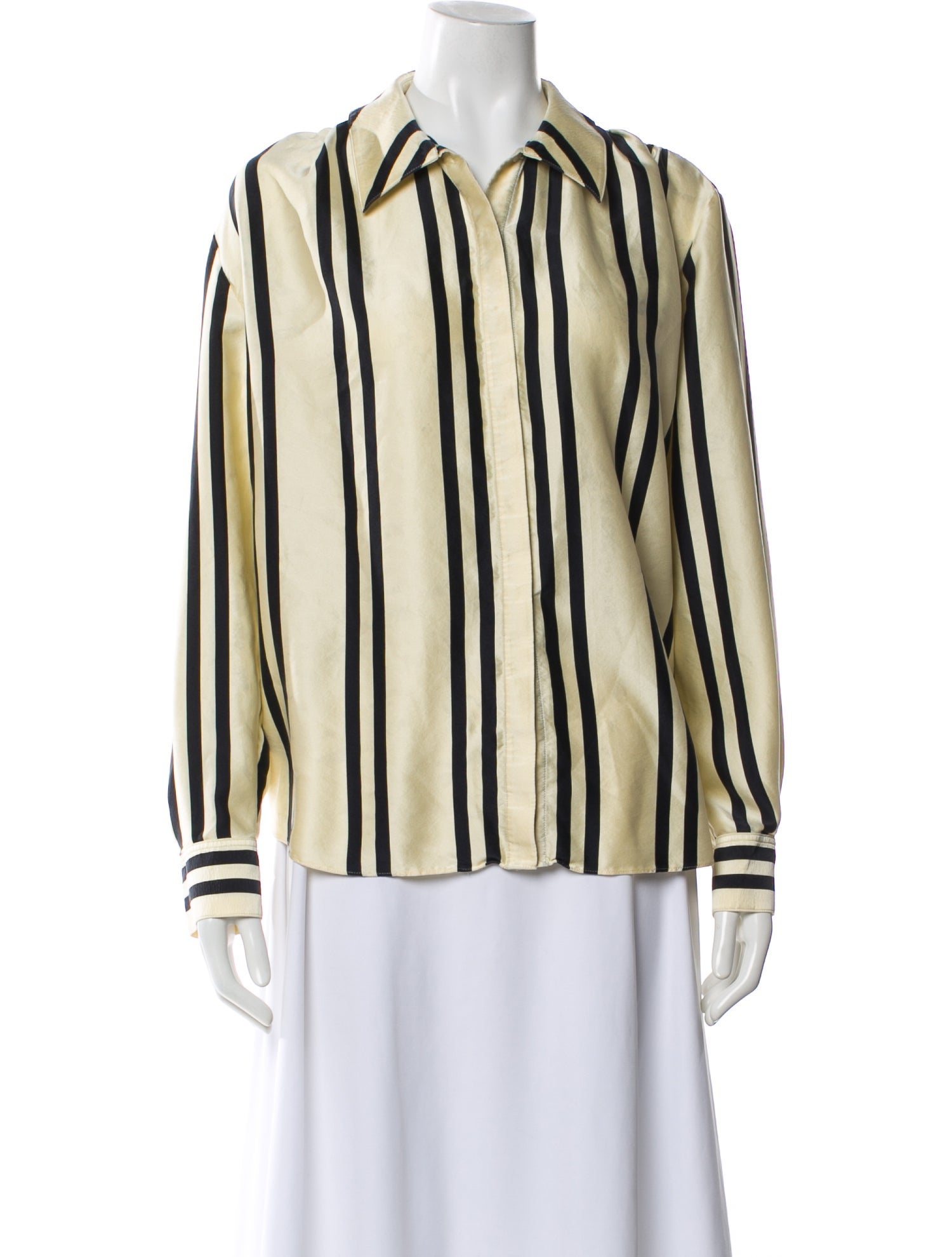 Khaite Silk Striped Button-Up Top